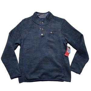 NWT Sherpa Lumbini Pullover Sweater Mens Blue Snap Front Pockets Sz Large